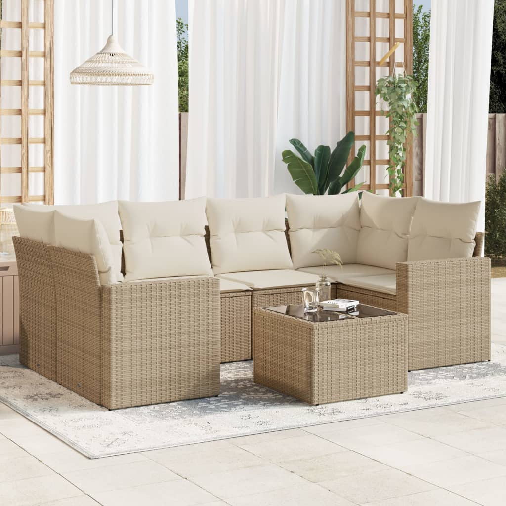 vidaXL Set sofás de jardín 7 piezas y cojines ratán sintético beige