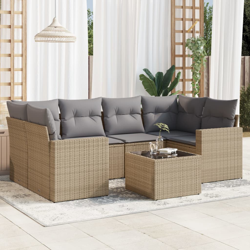 vidaXL Set sofás de jardín 7 piezas y cojines ratán sintético beige