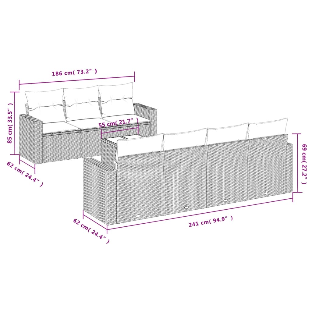 vidaXL Set de sofás de jardín 8 pzas y cojines ratán sintético gris