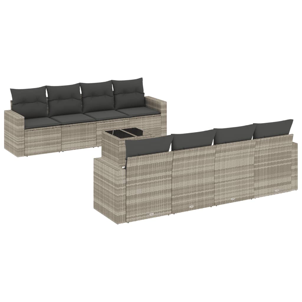 vidaXL Set muebles jardín 9 pzas y cojines ratán sintético gris claro