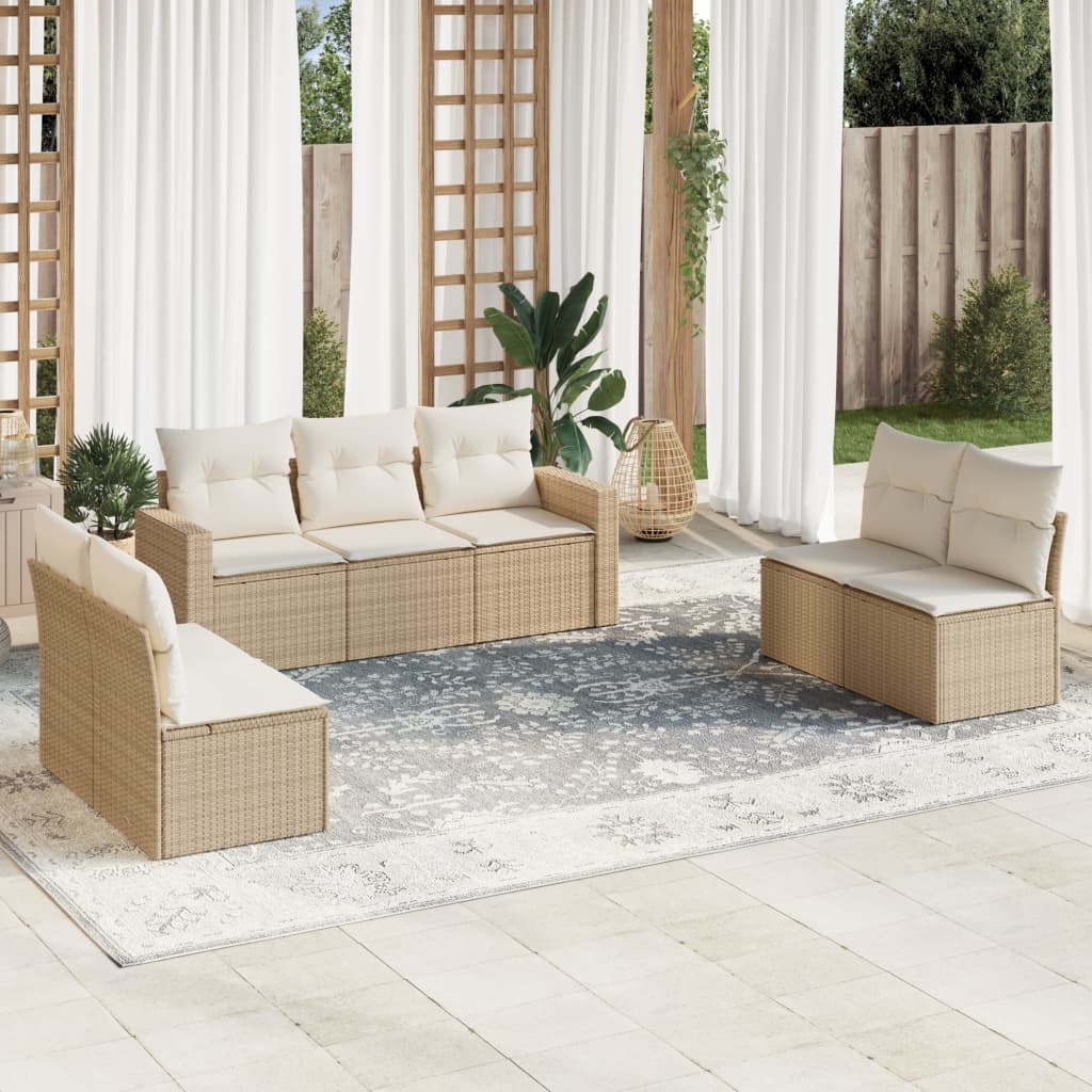 vidaXL Set sofás de jardín 7 piezas y cojines ratán sintético beige