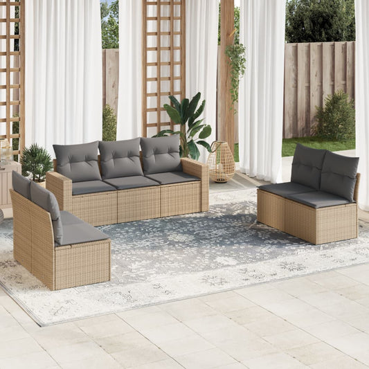 vidaXL Set sofás de jardín 7 piezas y cojines ratán sintético beige