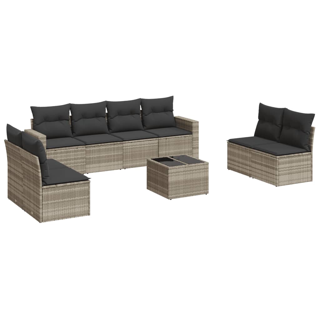 vidaXL Set muebles jardín 9 pzas y cojines ratán sintético gris claro