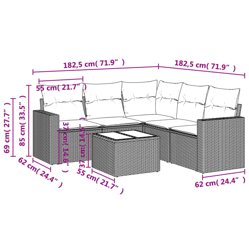 vidaXL Set sofás de jardín 6 piezas y cojines ratán sintético marrón