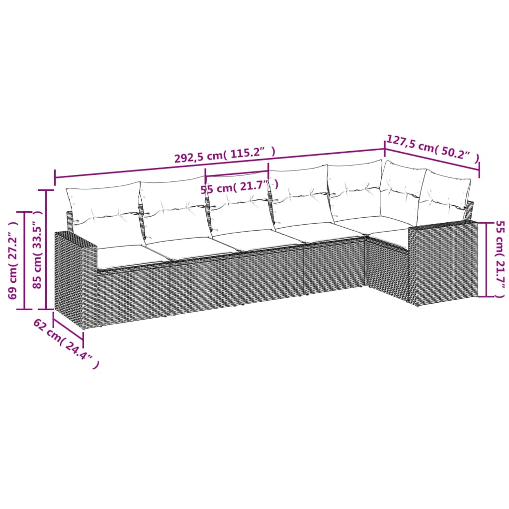 vidaXL Set de sofás de jardín 6 piezas y cojines ratán sintético negro