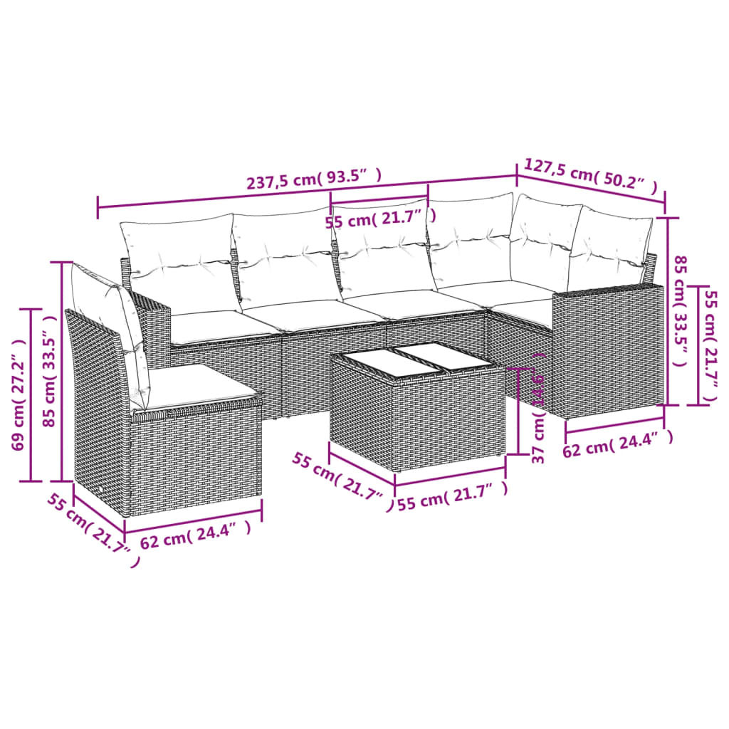 vidaXL Set sofás de jardín 7 piezas y cojines ratán sintético beige