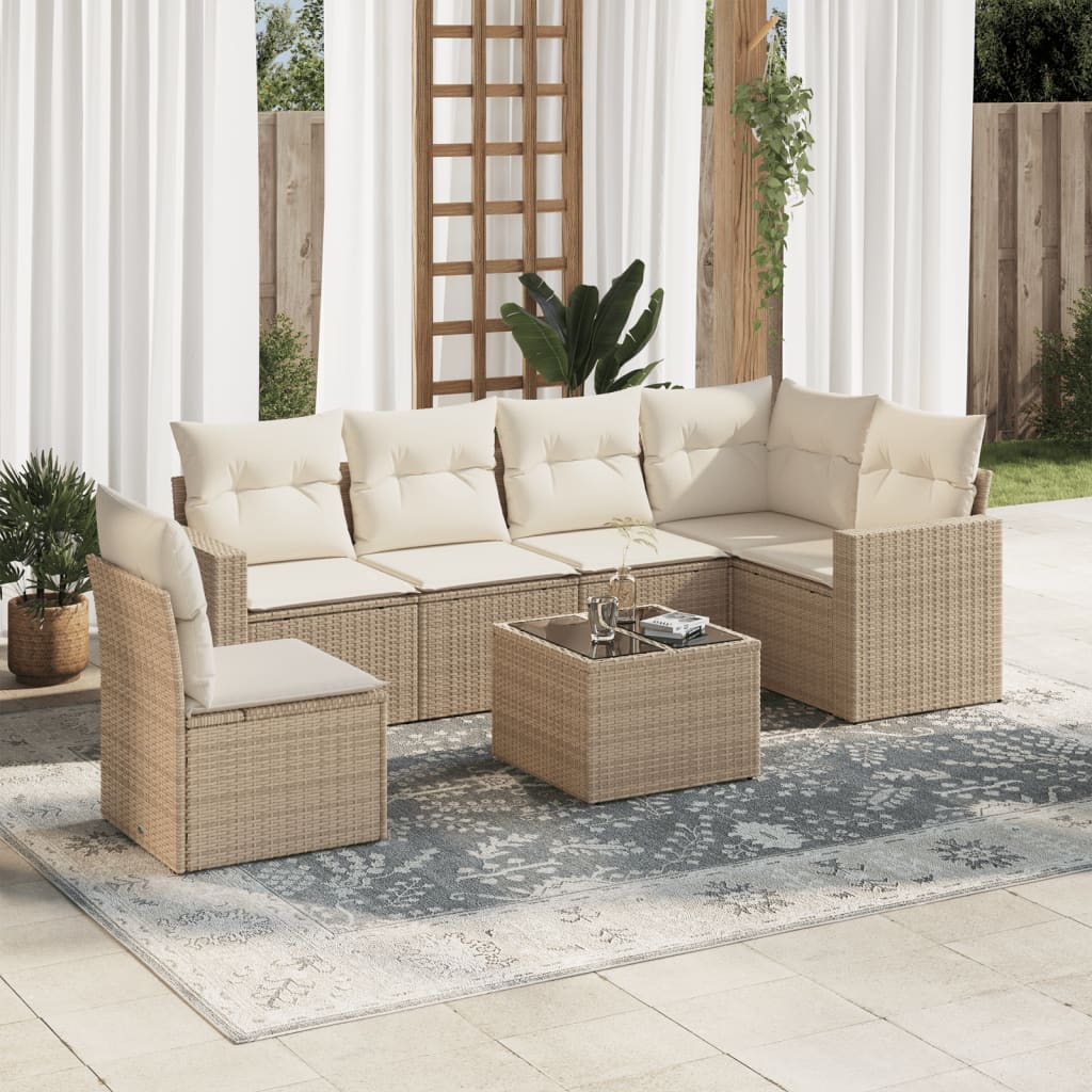 vidaXL Set sofás de jardín 7 piezas y cojines ratán sintético beige