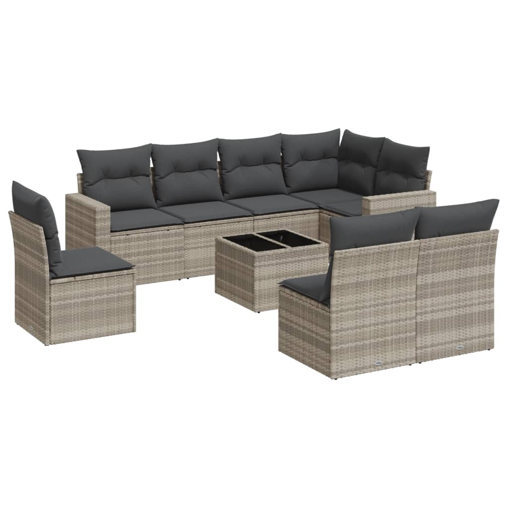 vidaXL Set muebles jardín 9 pzas y cojines ratán sintético gris claro