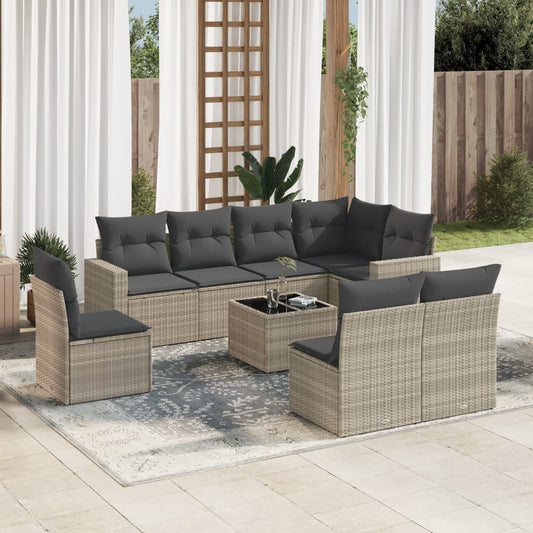 vidaXL Set muebles jardín 9 pzas y cojines ratán sintético gris claro