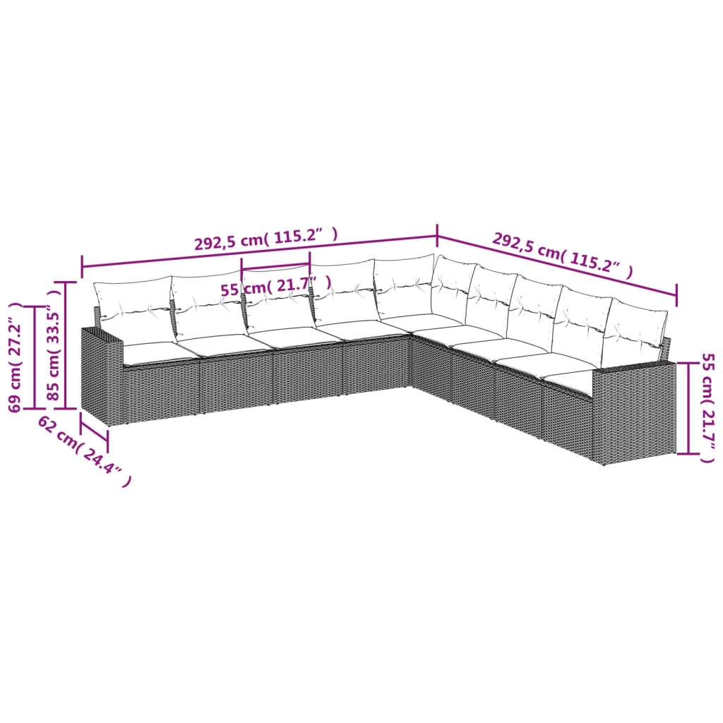 vidaXL Set de sofás de jardín 8 piezas y cojines ratán sintético negro