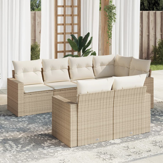 vidaXL Set sofás de jardín 7 piezas y cojines ratán sintético beige