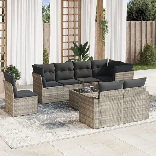 vidaXL Set muebles jardín 9 pzas y cojines ratán sintético gris claro