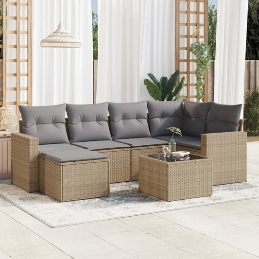 vidaXL Set sofás de jardín 7 piezas y cojines ratán sintético beige