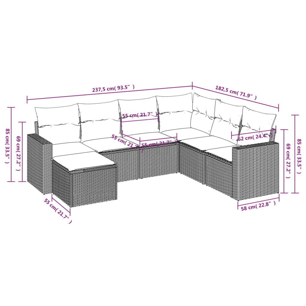 vidaXL Set sofás de jardín 7 piezas y cojines ratán sintético beige