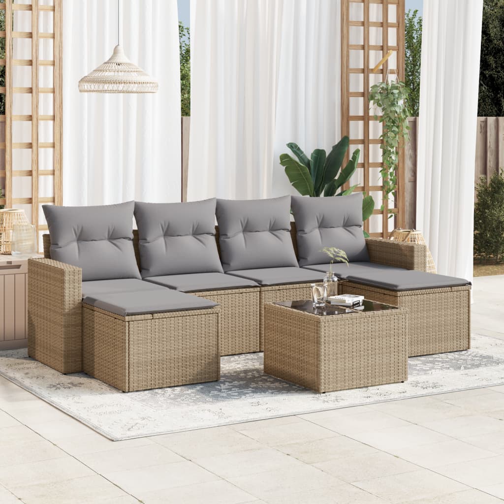 vidaXL Set sofás de jardín 7 piezas y cojines ratán sintético beige