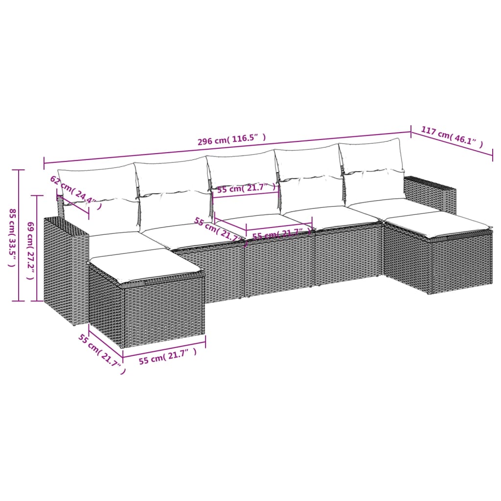 vidaXL Set sofás de jardín 7 piezas y cojines ratán sintético beige