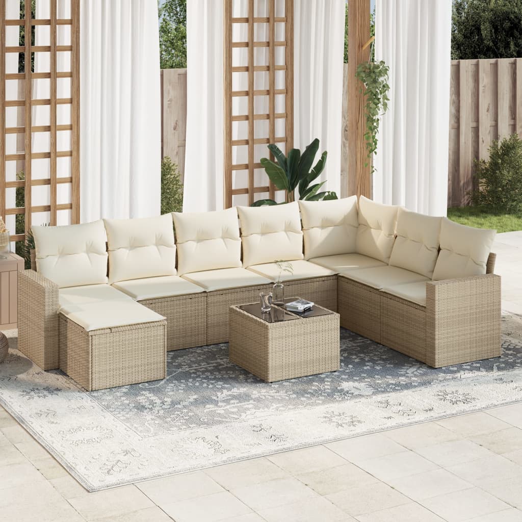 vidaXL Set de sofás de jardín 9 pzas con cojines ratán sintético beige