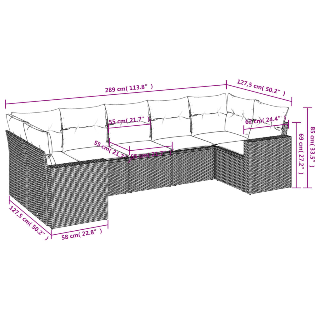 vidaXL Set sofás de jardín 7 piezas y cojines ratán sintético beige