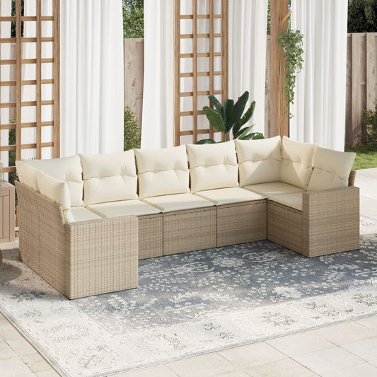 vidaXL Set sofás de jardín 7 piezas y cojines ratán sintético beige