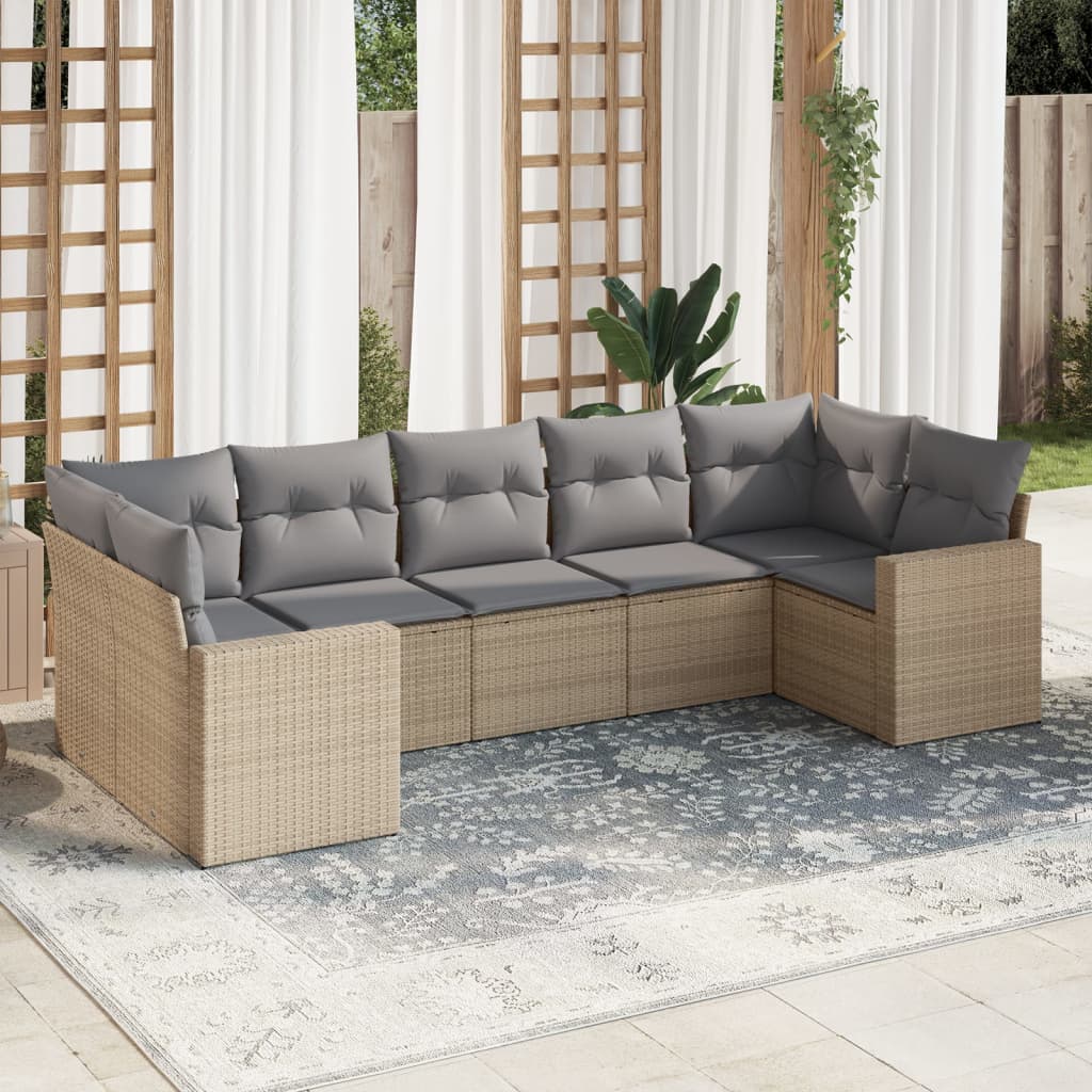 vidaXL Set sofás de jardín 7 piezas y cojines ratán sintético beige