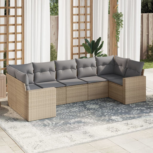 vidaXL Set sofás de jardín 7 piezas y cojines ratán sintético beige