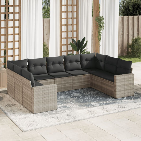 vidaXL Set muebles jardín 9 pzas y cojines ratán sintético gris claro