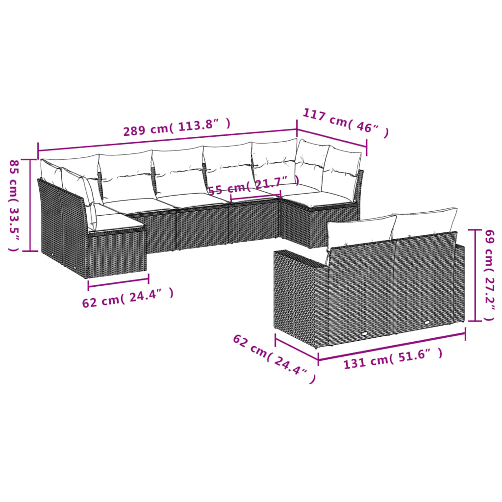 vidaXL Set de sofás de jardín 8 piezas y cojines ratán sintético negro