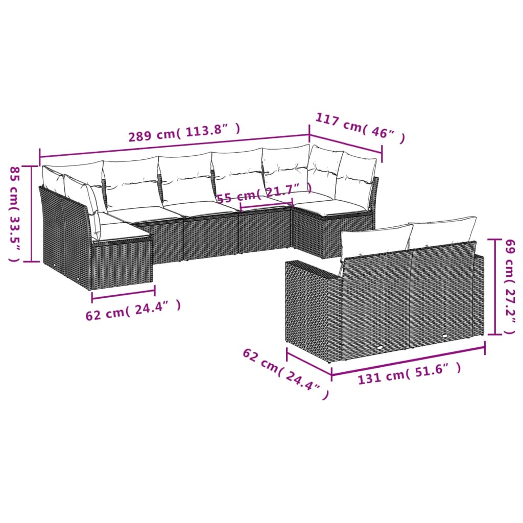 vidaXL Set de sofás de jardín 8 piezas y cojines ratán sintético negro