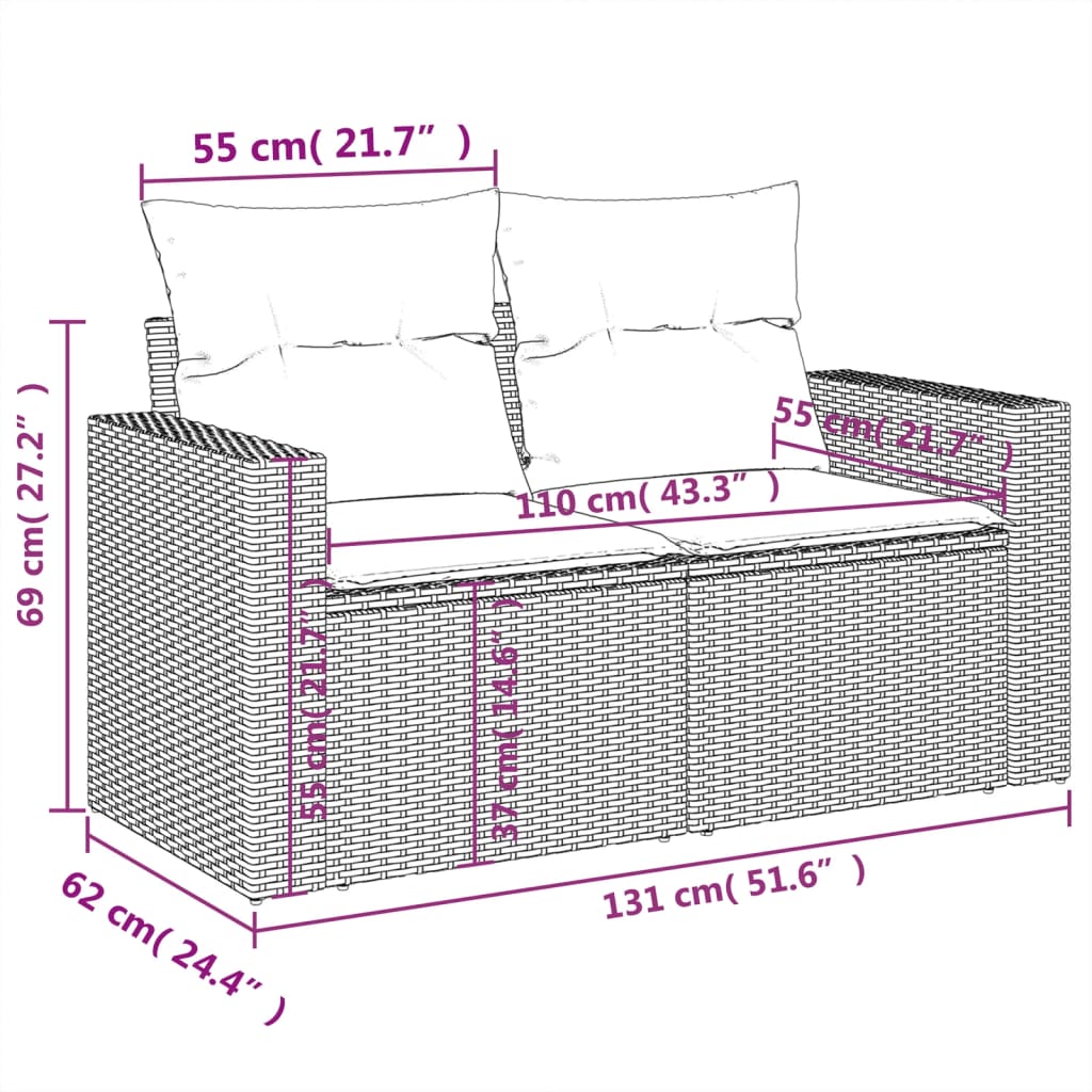 vidaXL Set muebles jardín 9 pzas y cojines ratán sintético gris claro