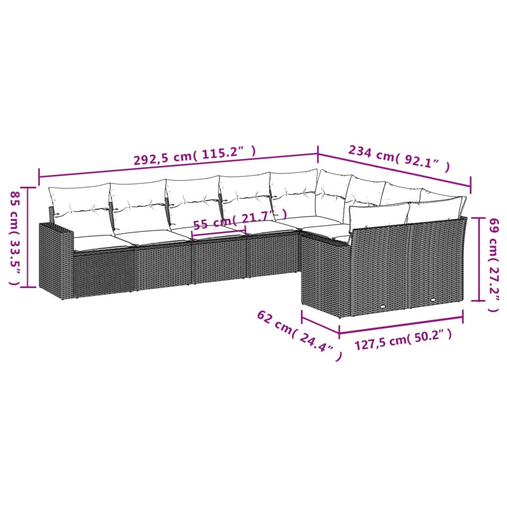 vidaXL Set de sofás de jardín 8 piezas y cojines ratán sintético negro