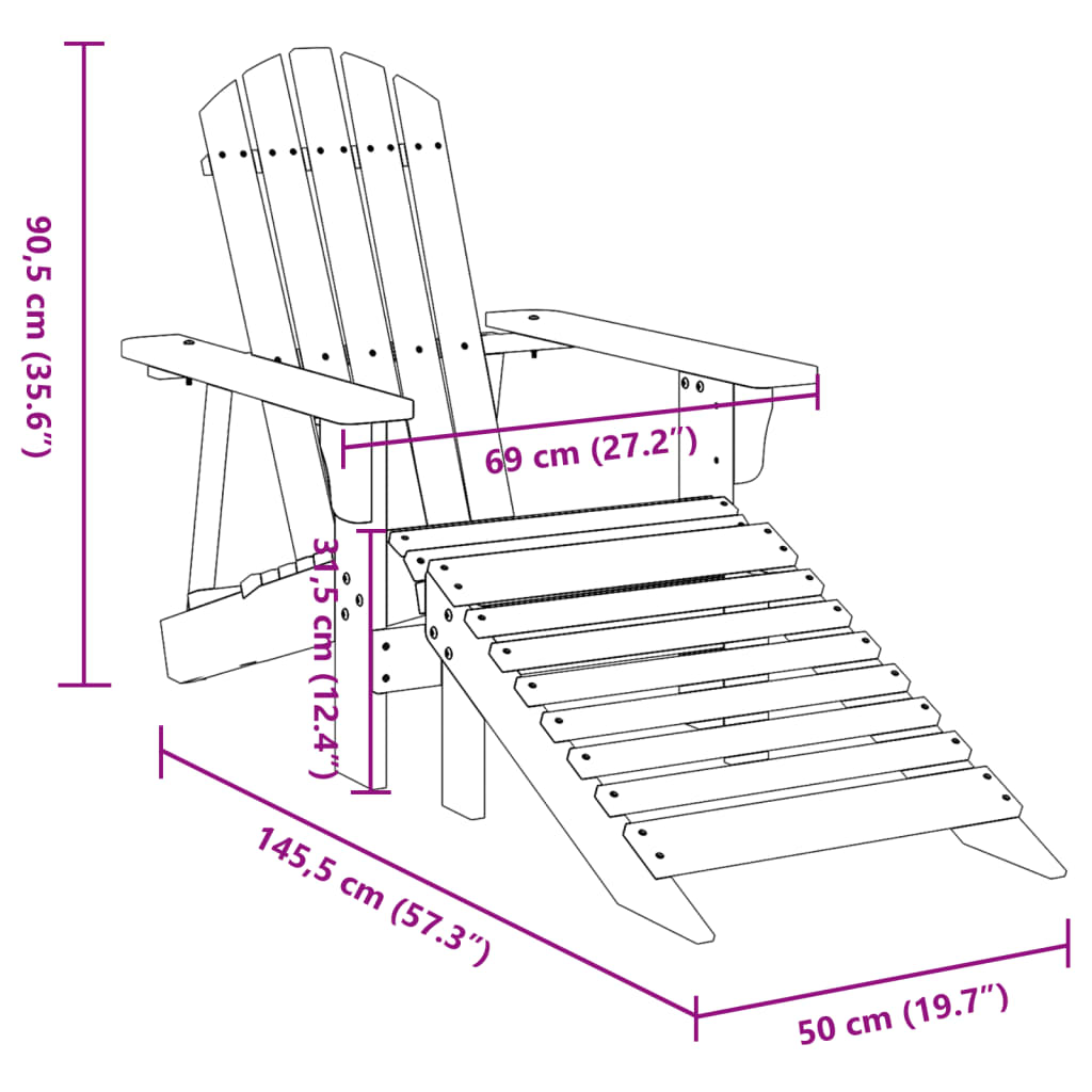 vidaXL Silla Adirondack con otomana madera maciza de abeto