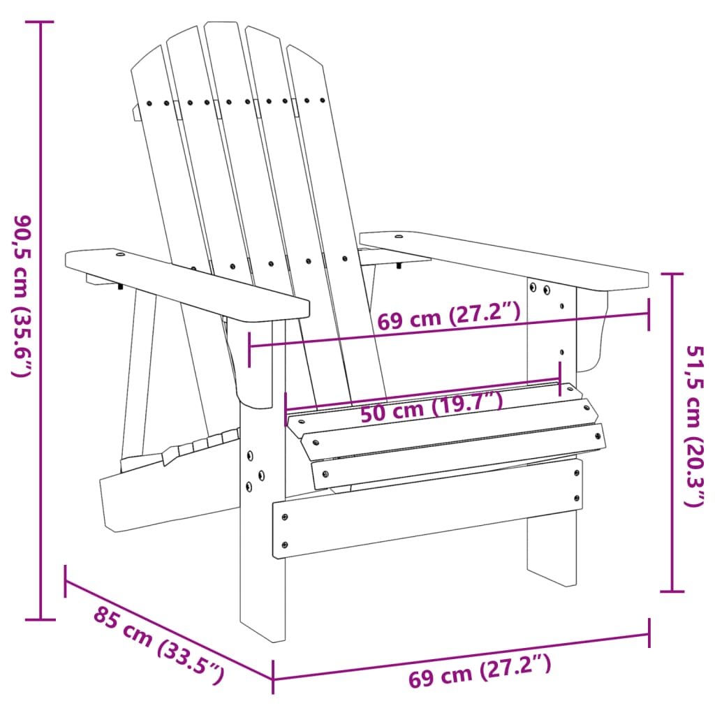 vidaXL Silla Adirondack madera maciza de abeto blanco 69x85x90,5 cm