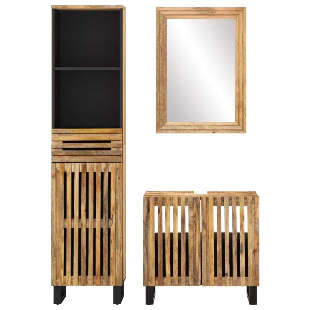 vidaXL Juego de muebles de baño 3 pzas madera maciza de mango rugosa