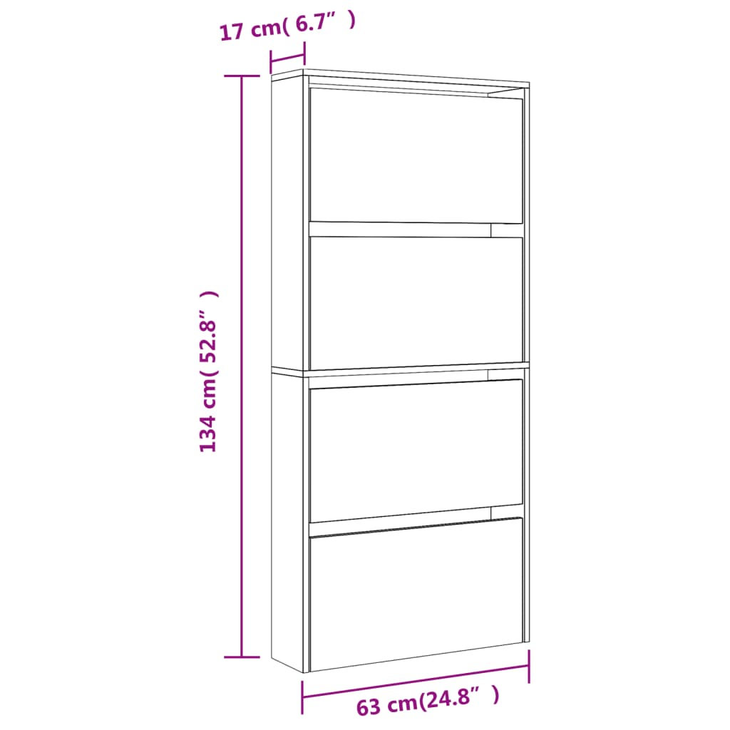 vidaXL Mueble zapatero con espejo 4 niveles roble ahumado 63x17x134 cm