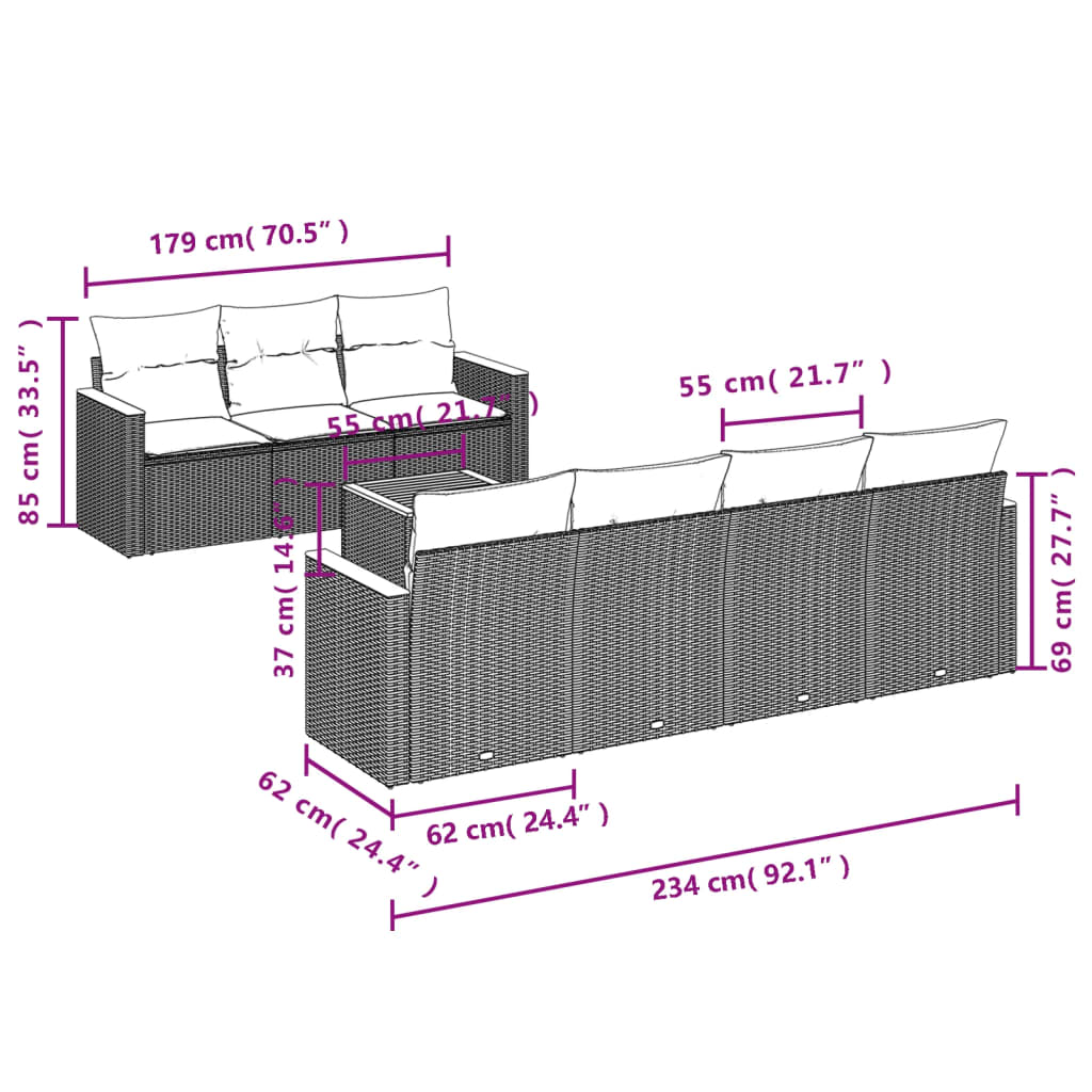 vidaXL Set de sofás de jardín 8 piezas y cojines ratán sintético negro