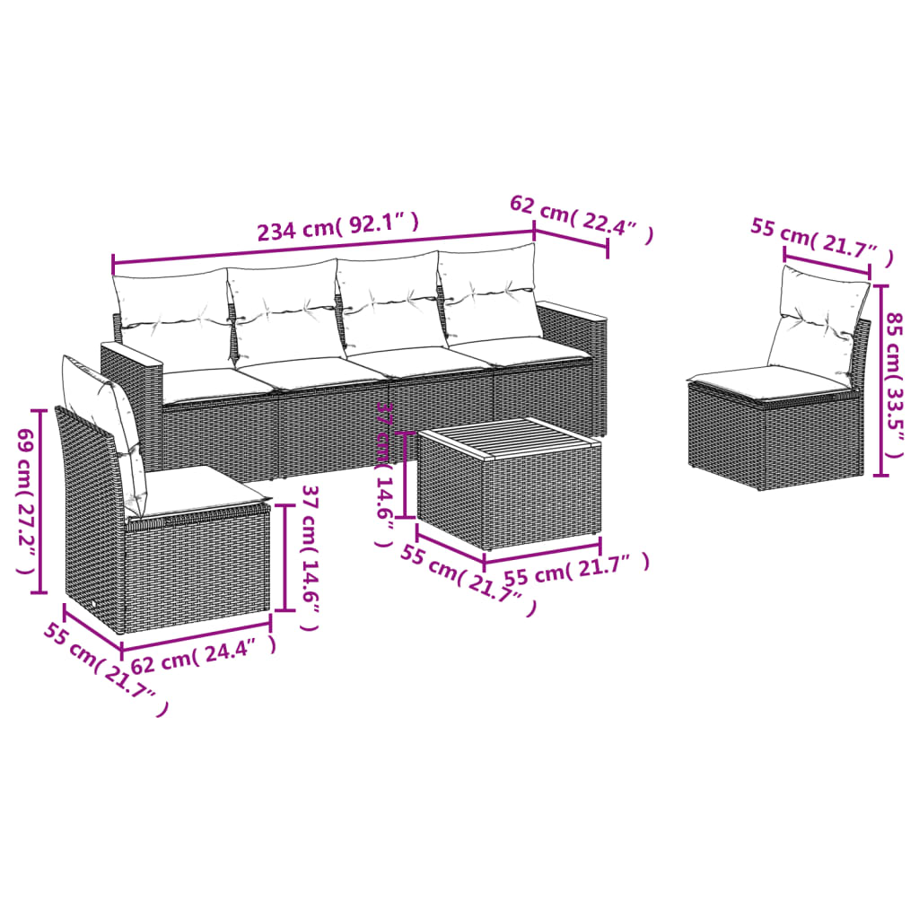 vidaXL Set sofás de jardín 7 piezas y cojines ratán sintético beige