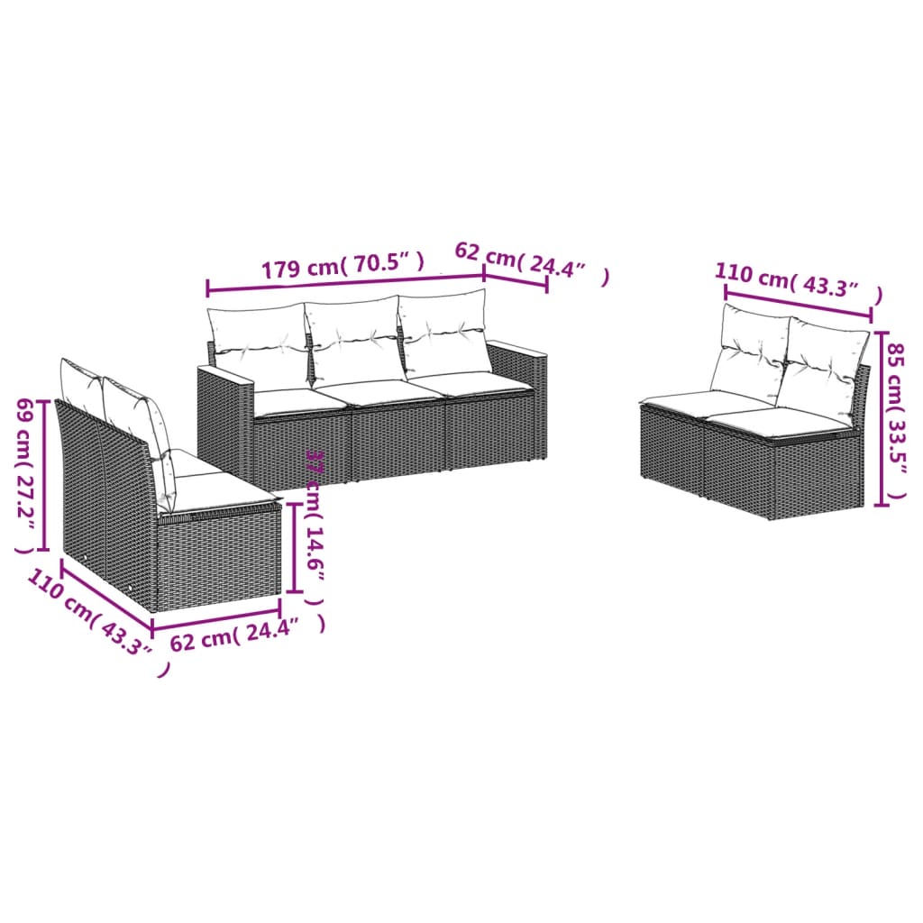 vidaXL Set sofás de jardín 7 piezas y cojines ratán sintético beige