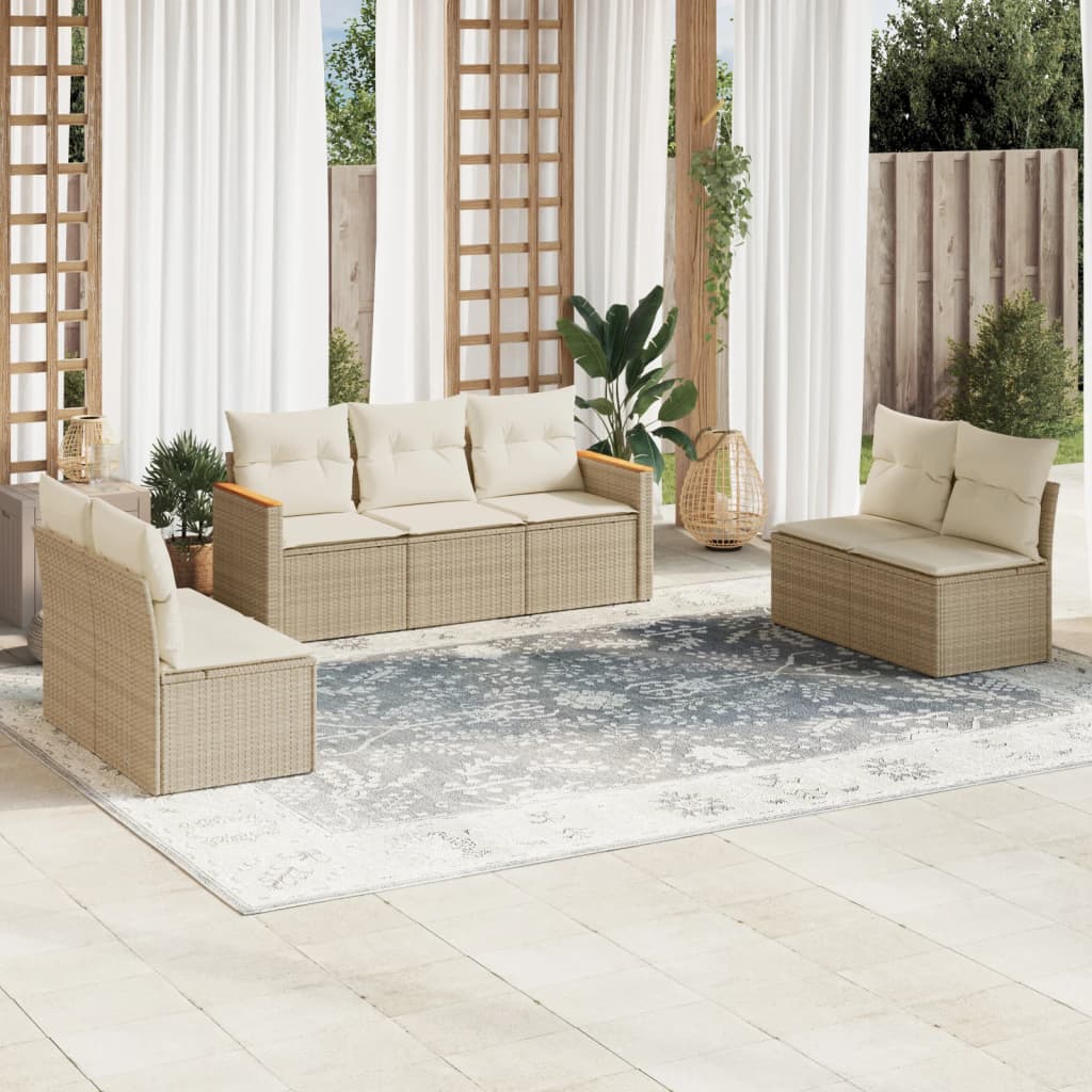 vidaXL Set sofás de jardín 7 piezas y cojines ratán sintético beige