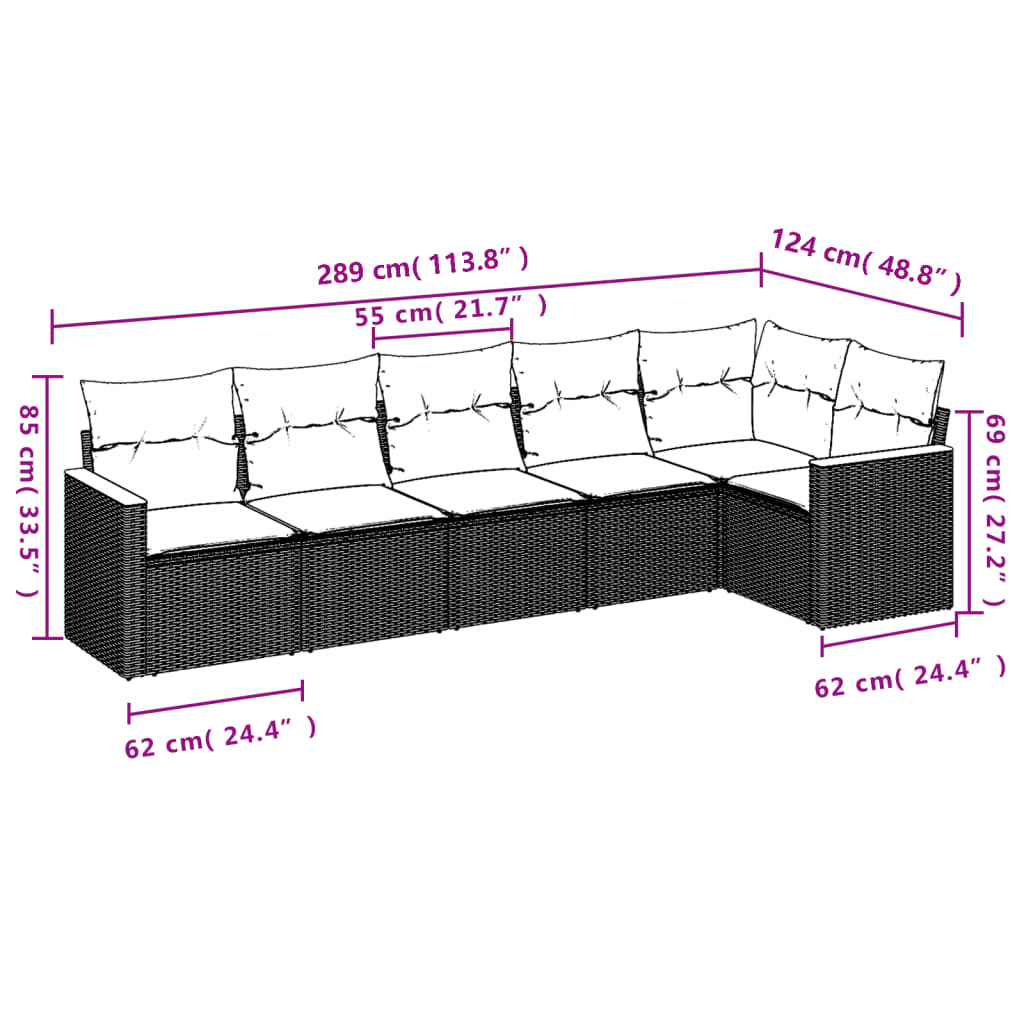 vidaXL Set de sofás de jardín 6 piezas y cojines ratán sintético negro