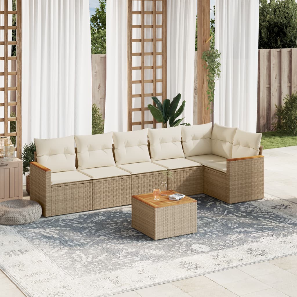 vidaXL Set sofás de jardín 7 piezas y cojines ratán sintético beige