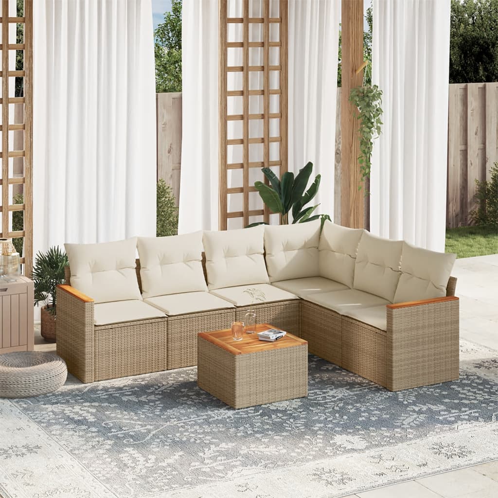 vidaXL Set sofás de jardín 7 piezas y cojines ratán sintético beige