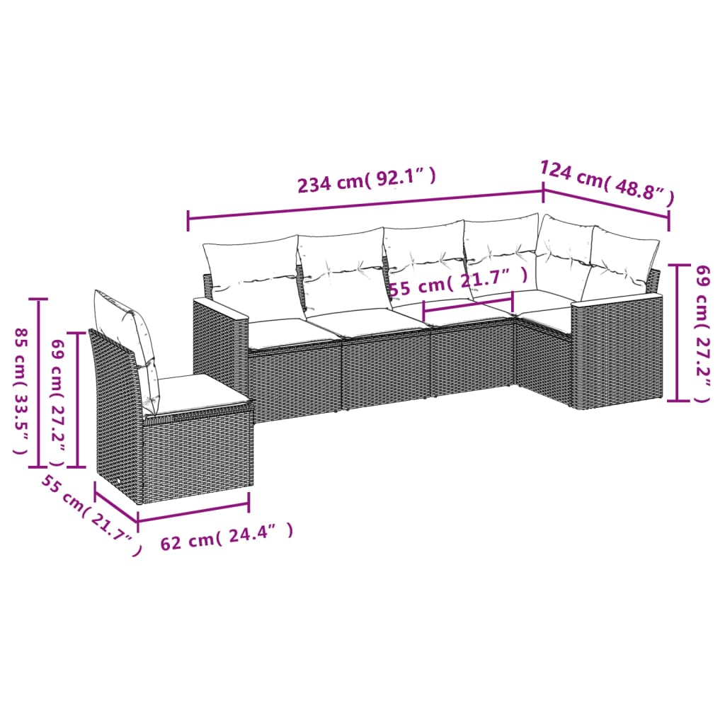 vidaXL Set de sofás de jardín 6 piezas y cojines ratán sintético negro