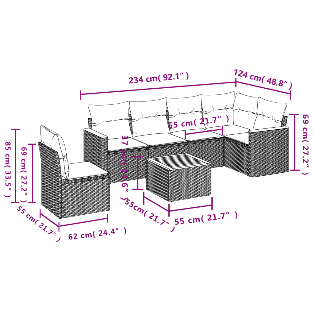 vidaXL Set sofás de jardín 7 piezas y cojines ratán sintético beige