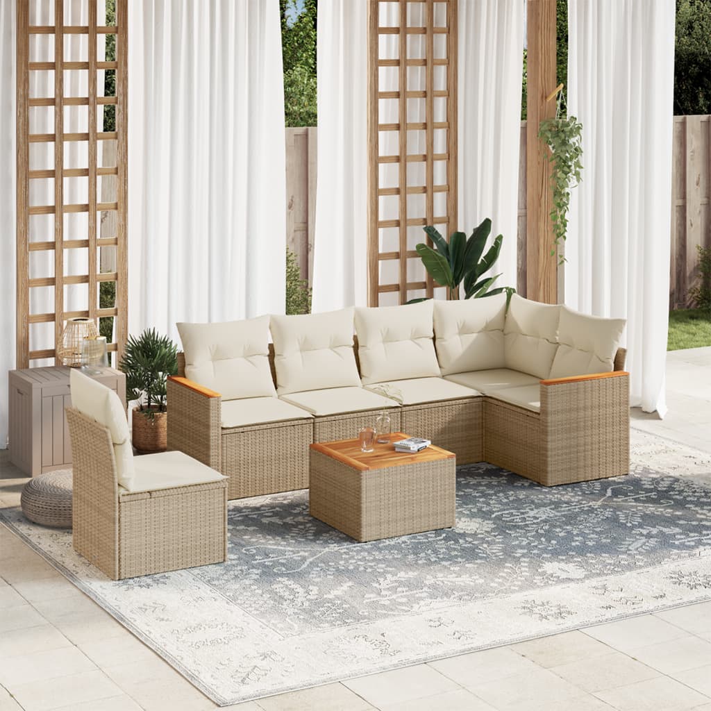 vidaXL Set sofás de jardín 7 piezas y cojines ratán sintético beige