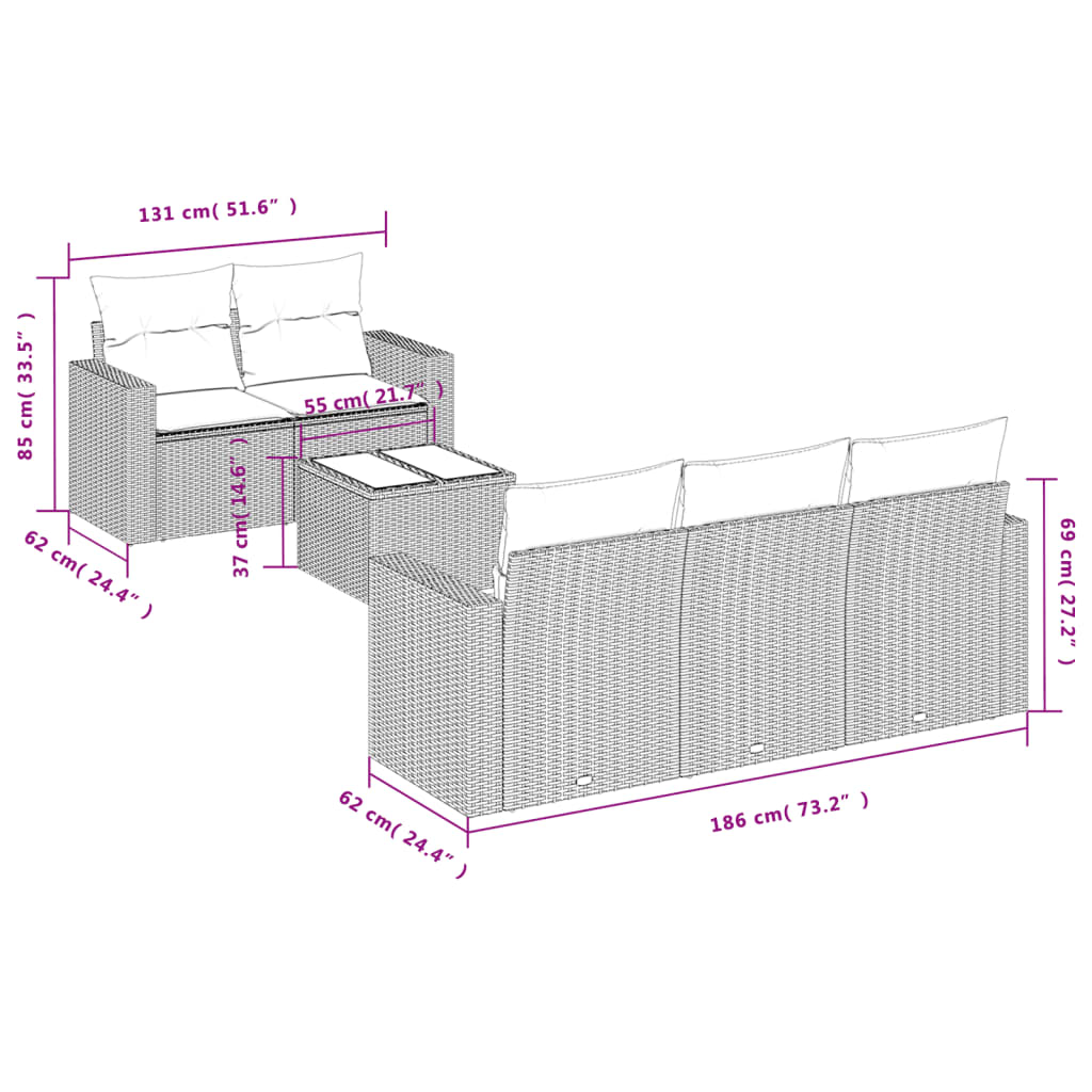 vidaXL Set de sofás de jardín 6 pzas y cojines ratán sintético gris