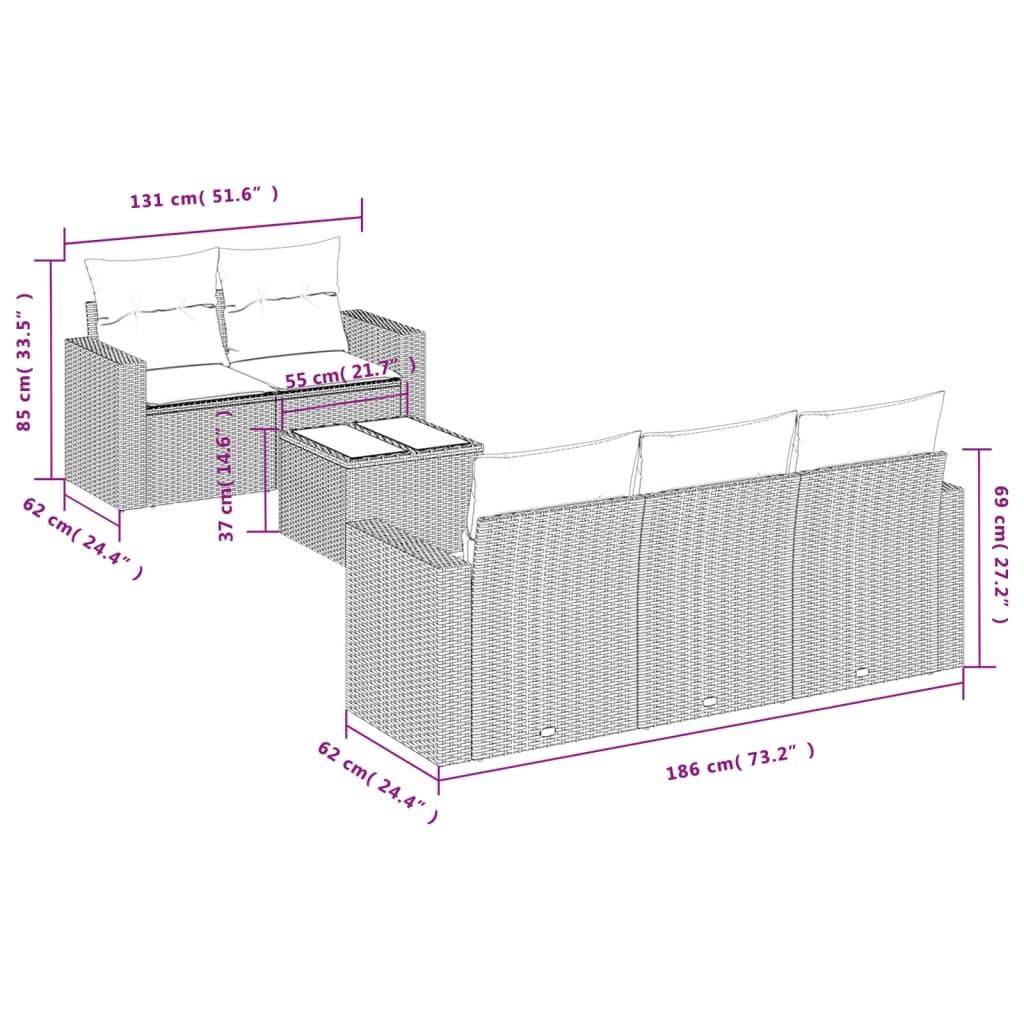 vidaXL Set sofás de jardín 6 piezas y cojines ratán sintético marrón