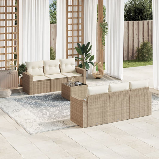 vidaXL Set sofás de jardín 7 piezas y cojines ratán sintético beige