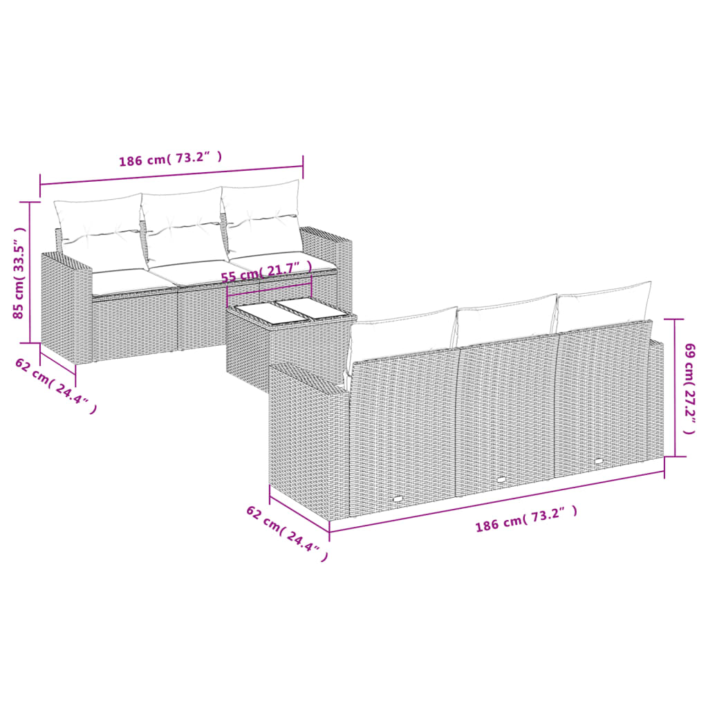 vidaXL Set de sofás de jardín 7 piezas con cojines ratán PE gris