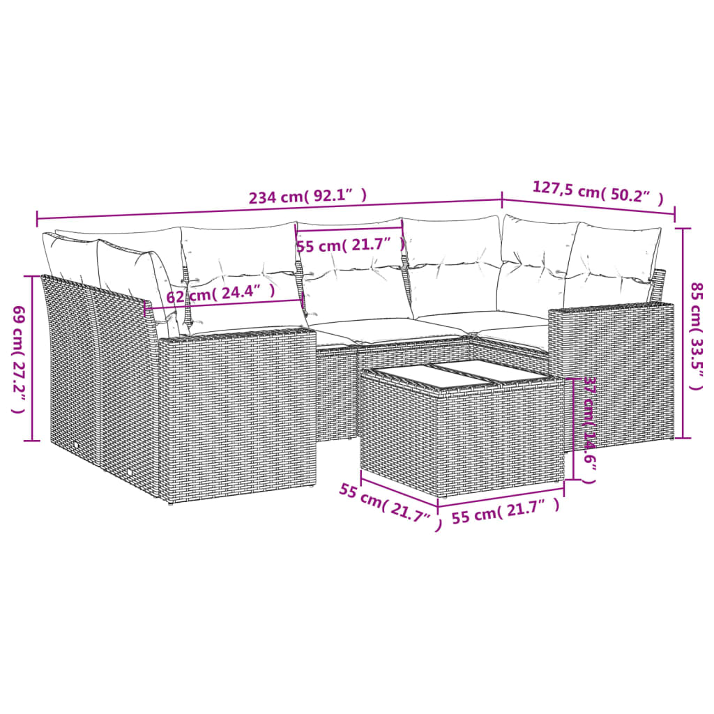 vidaXL Set sofás de jardín 7 piezas y cojines ratán sintético beige