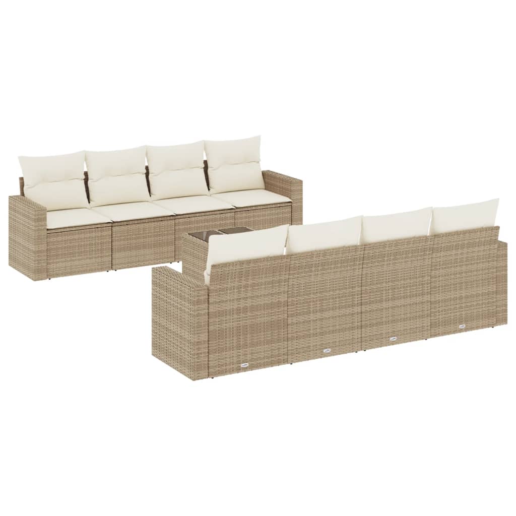 vidaXL Set de sofás de jardín 9 pzas con cojines ratán sintético beige